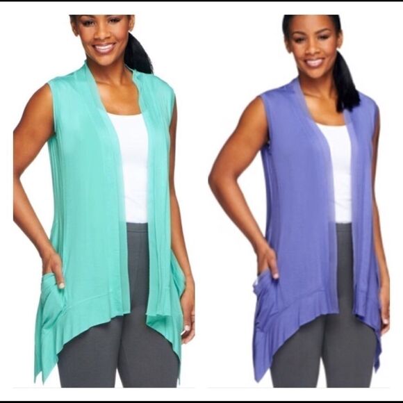 logo by Lori Goldstein Open Vest with Chiffon Trim - Picture 1 of 7